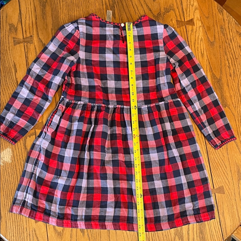 Primary Light Flannel Kids Plaid Dress in Red, Navy, Purple. Size 12 has pockets - Picture 5 of 6